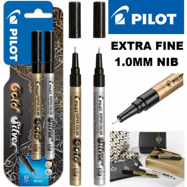 Pilot Super Color Metallic Paint Marker Pen Extra Fine Twin Pack Gold & Silver