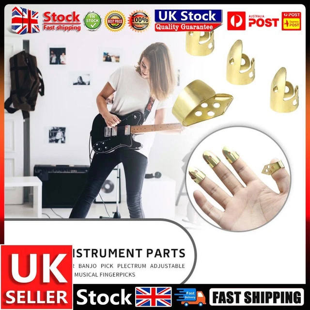 Adjustable 3 Finger Picks + 1 Thumb Pick Acoustic Guitar Banjo Pick (Gold) UK