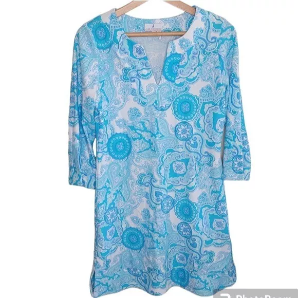 Jude Connally | Blue White Paisley Floral Print Shift Dress, womens size medium