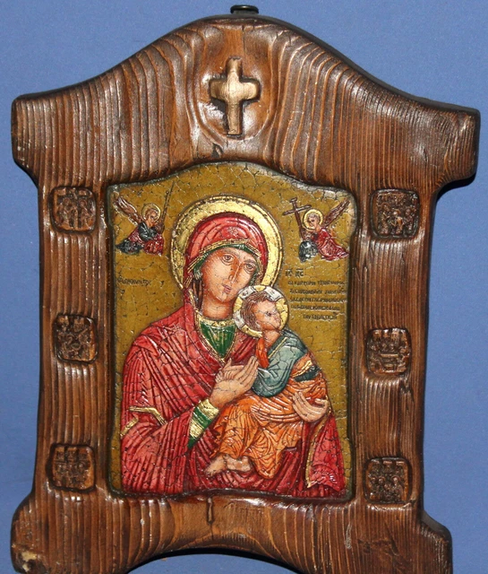 ICÔNE EN BOIS Tempera orthodoxe Christ Enfant Vierge Marie peinte à la main EUR 116,52 - FR