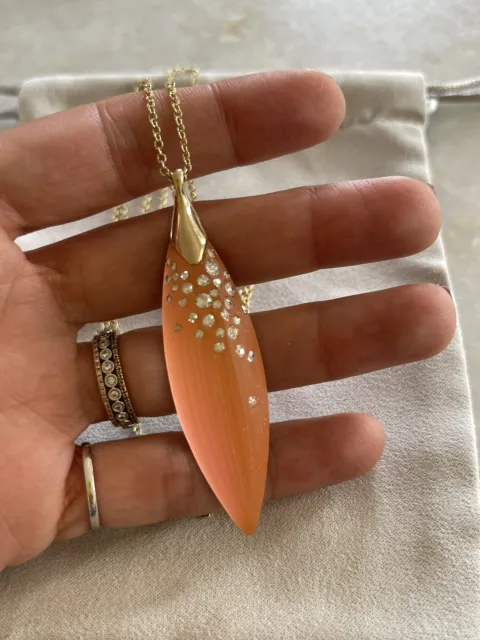 NWT Authentic ALEXIS BITTAR Coral Peach Pave Lucite Long Pendant Necklace $145