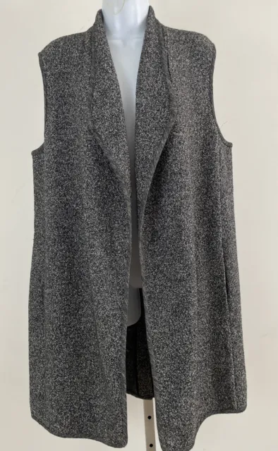 VINCE Black/White Wool/Cotton Blend Knit Long Sleeveless Open Front Cardigan M