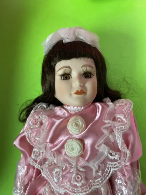 Regal Doll Collection Bisque Porcelain Hand Painted 16" Pink Floral Dress Doll