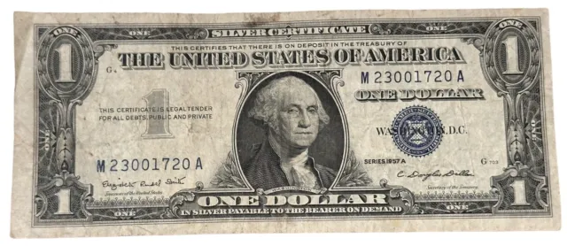 1957 A $1 Dollar Bill Silver Certificate Blue Seal Note