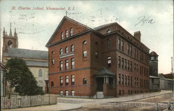 Woonsocket,RI St. Charles School Providence County Rhode Island Postcard Vintage