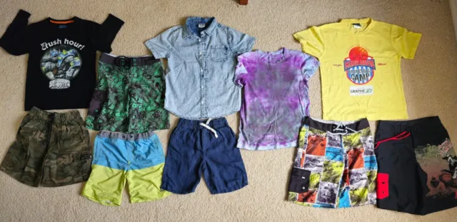 Bundle Lot of Boys Clothes Size 9 - 10 Shorts Bathers /Boardshorts TShirts Shirt