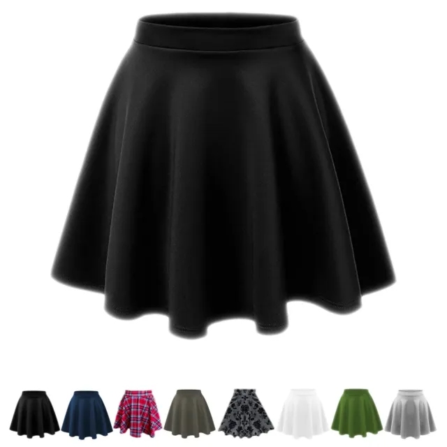 Girls Skater Skirt Flared High Waisted Flippy Stretch Mini Tutu School Skirts