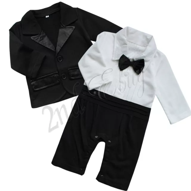 Baby Boy Waistcoat Tuxedo Bodysuit Christening Wedding Xmas Babygrow Outfit Suit