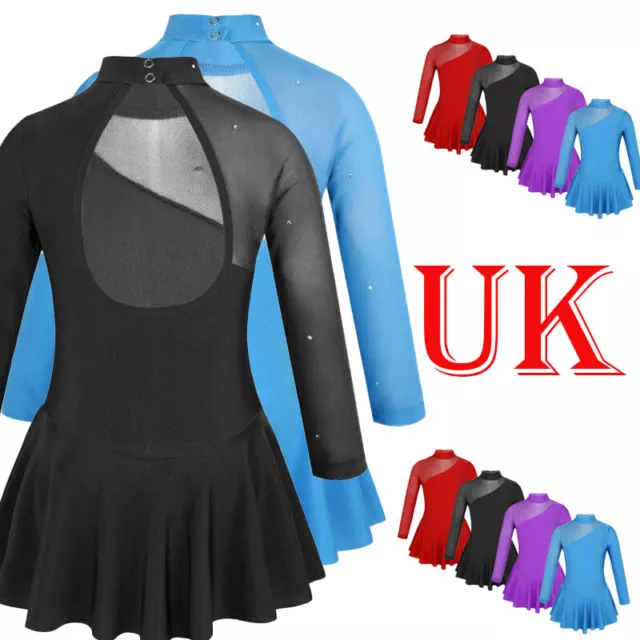 UK Freebily Girls Roller Ice Skating Dress Kids Ballet Gym Leotard Skirt Costume