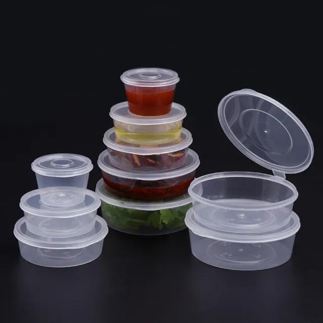 50Pcs Plastic Takeaway Sauce Cup Containers Food Box With Hinged Lids F3 F1