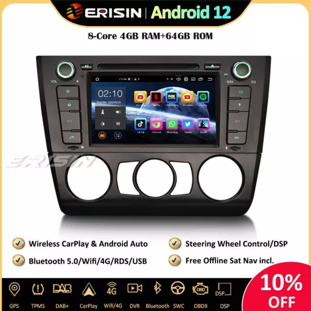 64Go Android 12 Autoradio GPS Navi DAB+ CarPlay TNT pour BMW Série 1 E81 E82 E88