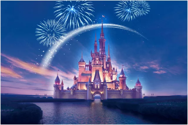 Disney Castle Fireworks Cartoon Film Large Wall Art Framed Canvas Picture 20x30"