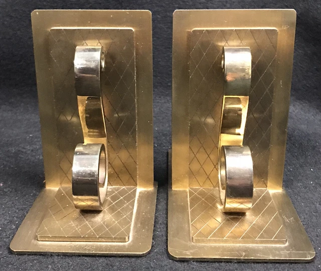 Pair of Solid Brass Scroll Bookends Made in Switzerland Hollywood Regency
