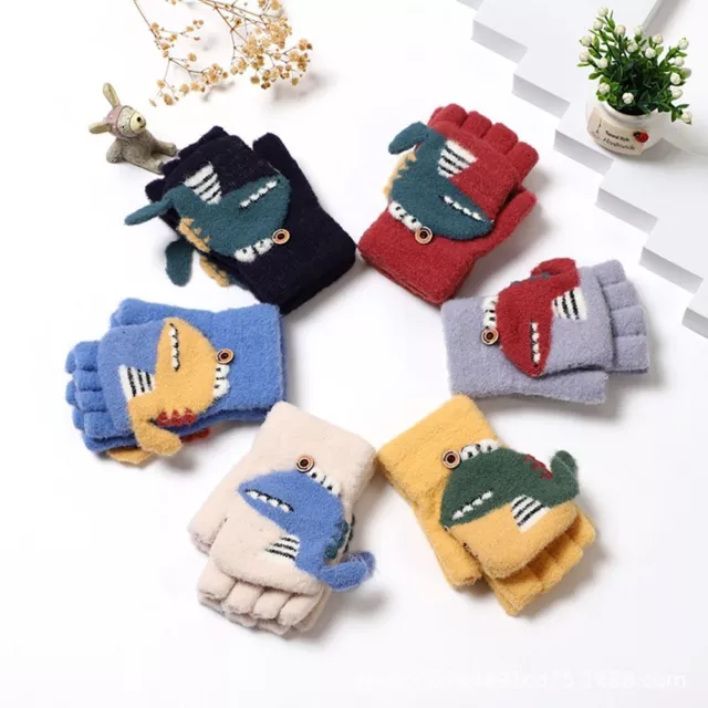 Knitted Knitting Mittens Thick Mitten Cartoon Fingerless gloves  Boys Girls