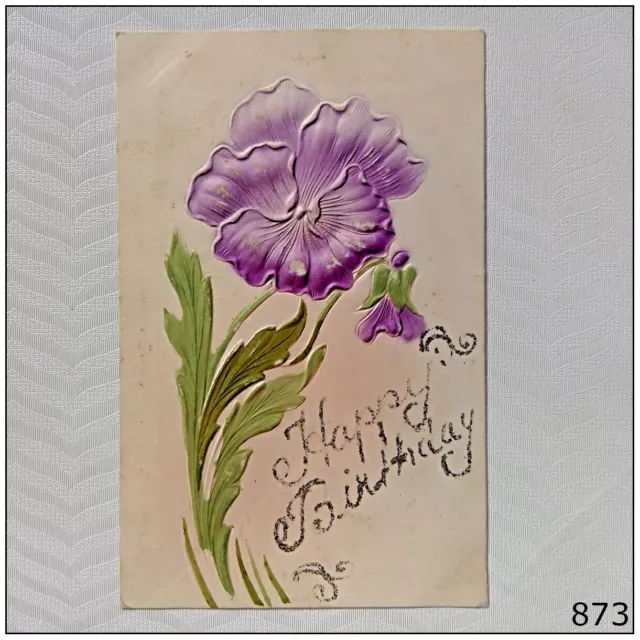 Happy Birthday Flower Vintage Postcard (P873)