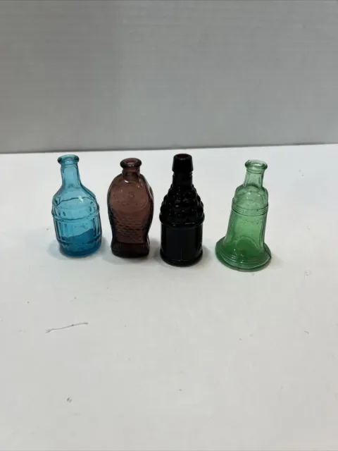 Vintage Small  Taiwan Mini 3” Colored Glass Bottles Set Of 4