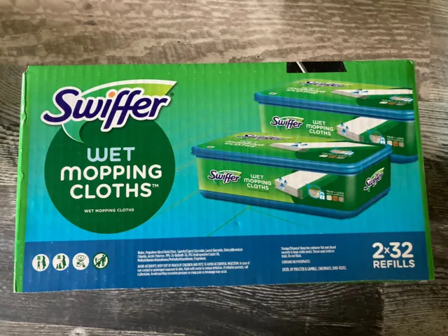 Swiffer, Wet Mopping Cloths, Fresh Scent, 2x32 Refills - 64 Cloths Total, 10"x8"