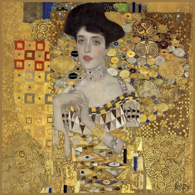 Stoff Kissen Panel Kunstleder Goldene Adele 45 cm x 45 cm bedruckt Gustav Klimt