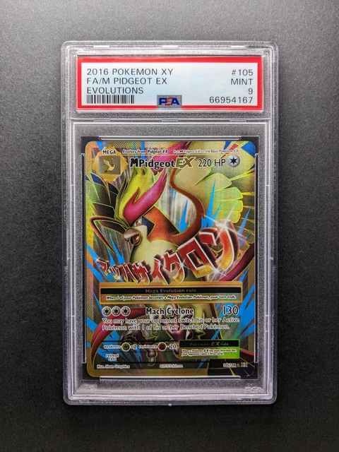 2016 Pokemon M PIDGEOT EX - 105/108 - Full Art Holo Rare - XY Evolutions - PSA 9