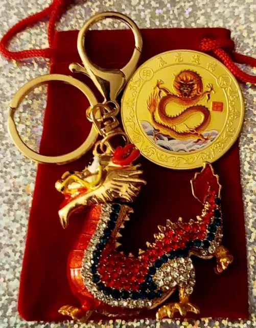 CHINESE ZODIAC DRAGON Lucky New 2024 Year Coin Keyring Keychain Gift
