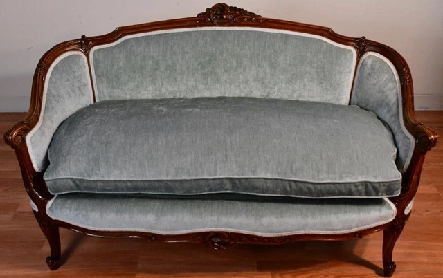 1920 Antique French Louis XV carved Walnut living room Loveseat spring-seat
