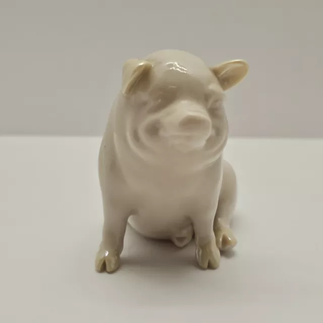 Vintage Belleek Pig Figurine Piglet Green Mark Ireland 3” Yellow Lusterware