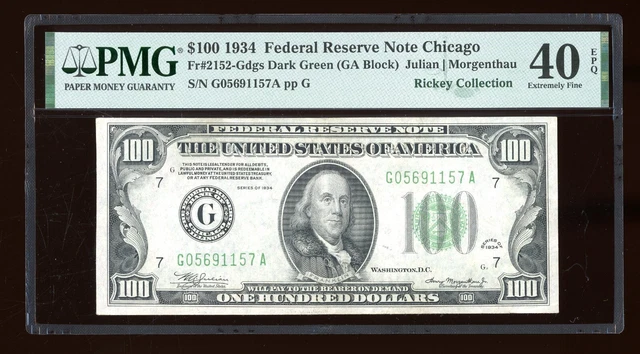 DBR 1934 $100 DGS FRN Chicago Fr. 2152-Gdgs PMG XF-40 EPQ Serial G05691157A