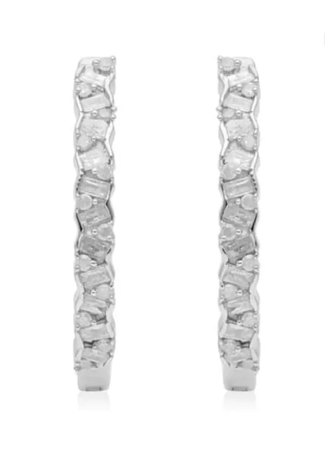 Diamond Hoop Earrings In Platinum Over Sterling Silver 0.50 Ctw