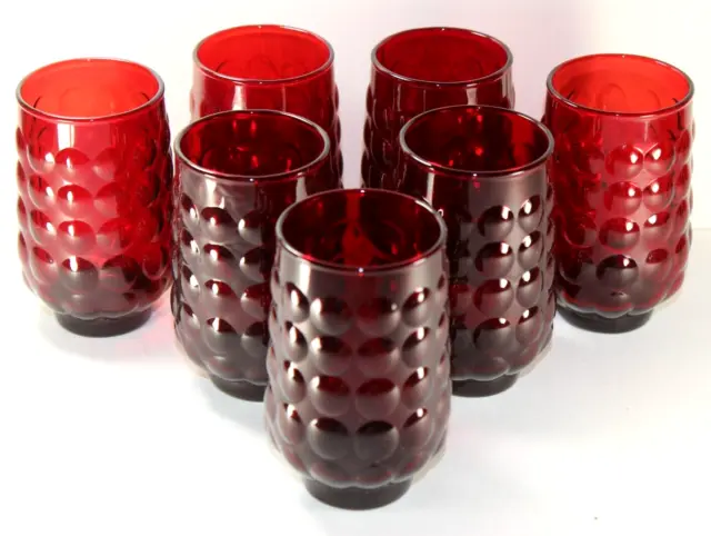 7 Bubble Glass Short Tumblers Juice Glasses Ruby Red 3-3/4" Anchor Hocking