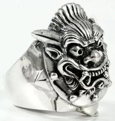 Devil Demon Mask 925 Solid Sterling Silver Mens Band Ring Celtic Rampant Neuf 2