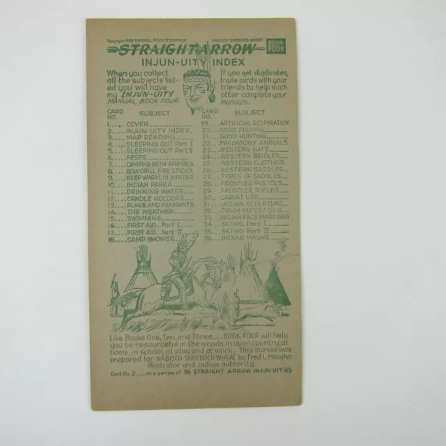 Nabisco Shredded Wheat Straight Arrow Indian Book 4 Card 2 Index Vintage 1952