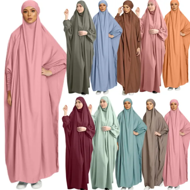 Islamic Khimar Hijab Muslim Caftan Women Prayer Dress One Piece Abaya Burqa Robe