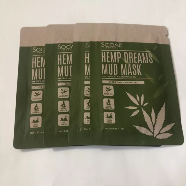 SOO'AE 4Xs Hemp Dreams Mud Sheet Mask Face 100% Natural Hemp Seed Oil green tea