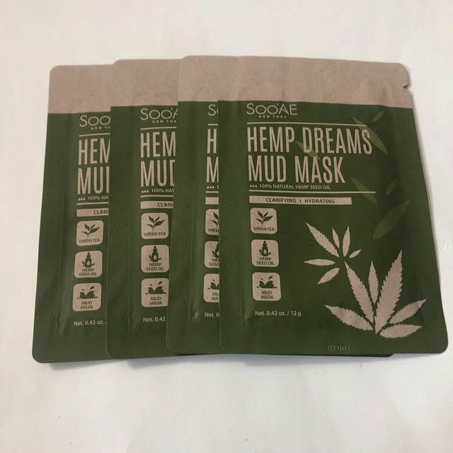 SOO'AE 4Xs Hemp Dreams Mud Sheet Mask Face 100% Natural Hemp Seed Oil green tea