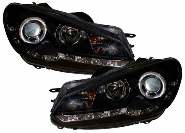 FK VW Golf 6 MK6 LED Devil Eye 3D Lightbar Halo Headlights DRL GTI 08+ Black LHD