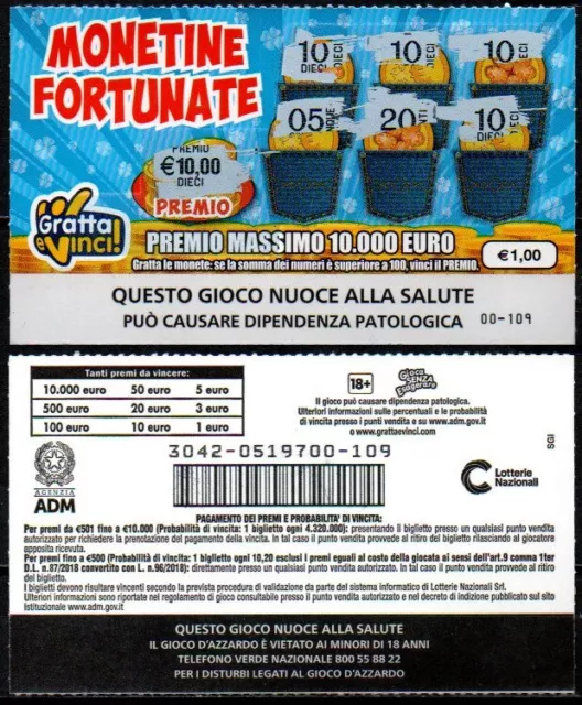 Gratta e vinci € 1,00 MONETINE FORTUNATE 3042-0519700-109