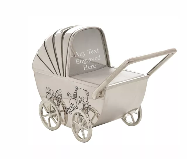 Personalised Engraved Silver-plated Pram Bank Money Box