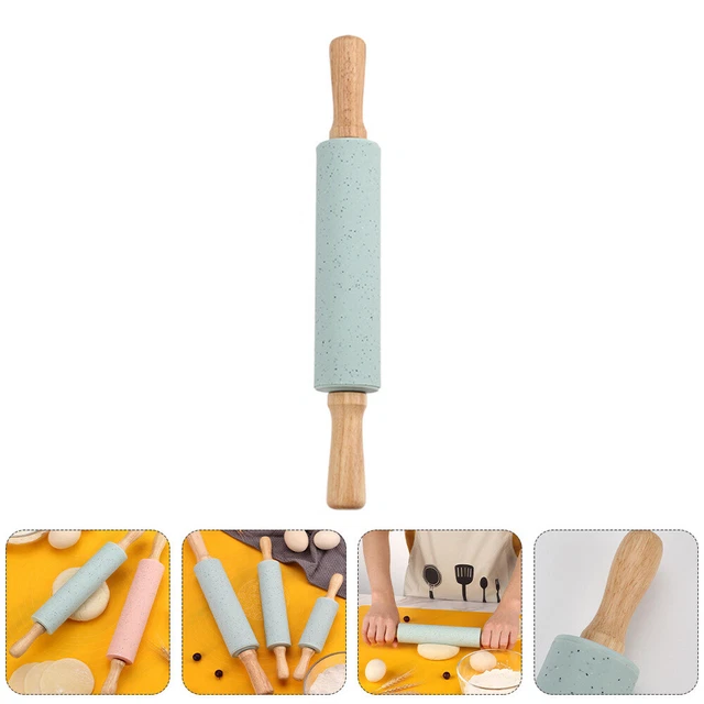 Alfiler rodante de silicona aguja de cocina sin superficie mango de madera para enrollar e ideal