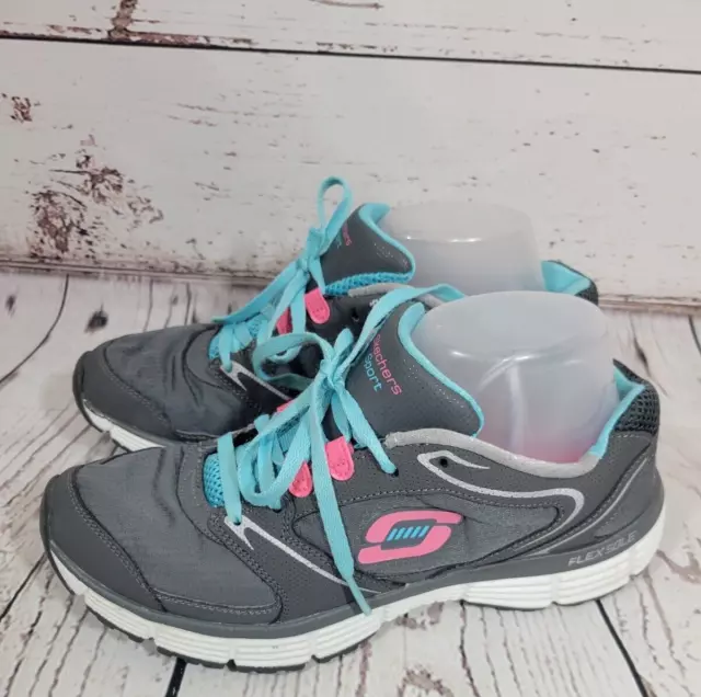 Skechers Agility Rewind Gray Blue Pink Training Running Shoes Women's Size 9