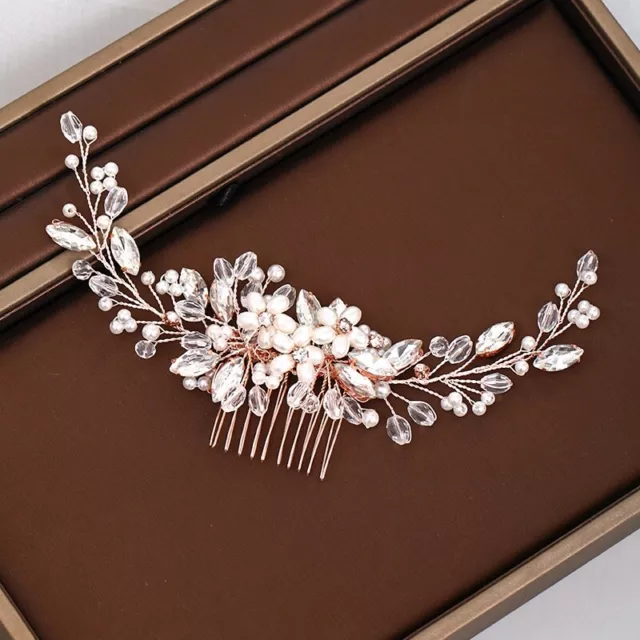 Handmade Flower Pearl Crystal Hair Comb Bridal Headwear Wedding Hair Accessories 2