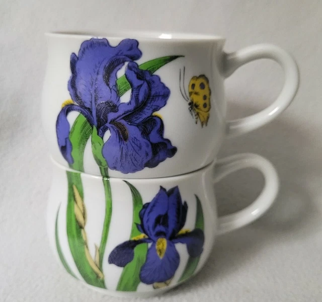 Vintage Set 2 Stackable Coffee Mugs Floral Japan Blue Flower Butterfly Tea Yello Vintage Set 2 Stackable Coffee Mugs Floral Japan Blue Flower Butterfly Tea Yello