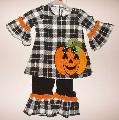 EMILY ROSE NWT Pumpkin Black Plaid Dress Shirt Leggings Halloween 2 Pc Set Sz 6