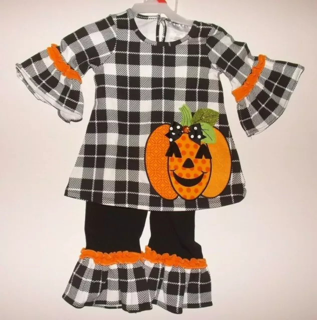 EMILY ROSE NWT Pumpkin Black Plaid Dress Shirt Leggings Halloween 2 Pc Set Sz 5