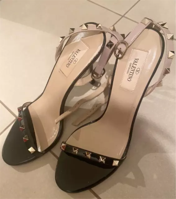 VALENTINO GARAVANI Rock Studs Patent leather Sandal 38 Black Auth Women Used