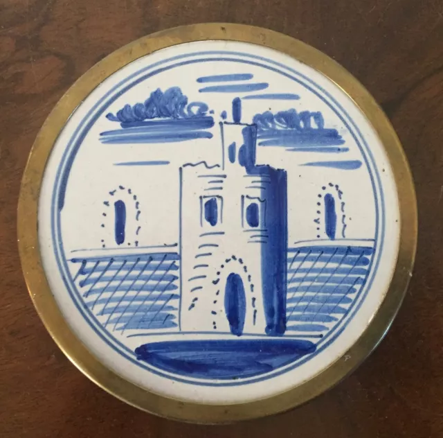 Antique 18th century Dutch Delft Blue & White Tin Glaze Faience Tile Trivet