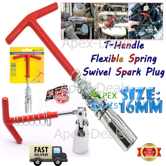 16MM T HANDLE Spark Plug Spanner Wrench Swivel Flexible Removal For Car ...