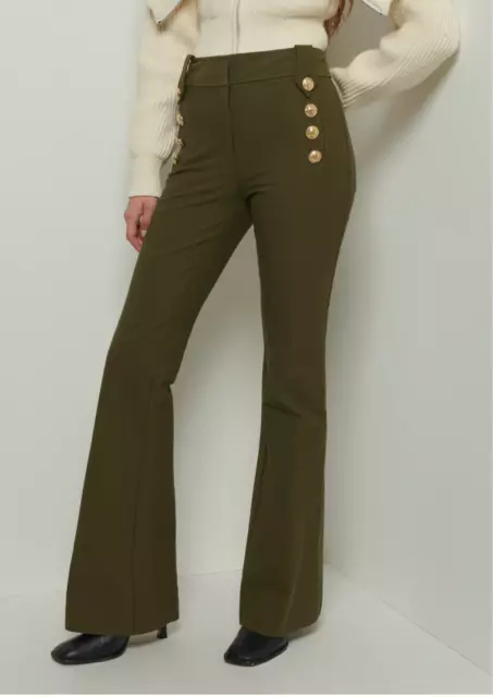 New! DEREK LAM 10 CROSBY​ Robertson Flare Trousers Size: 2 Army