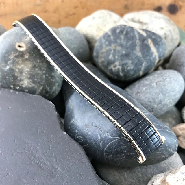 Speidel Romunda Black & 10k Gold-Filled 1969 Vintage Watch Band In Box