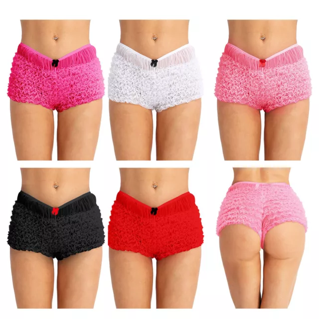 Sissy Women Lace Ruffle Lingerie Rave Dance Booty Shorts Bloomer Brief Underwear