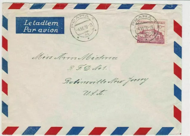 czechoslovakia 1950 airmail stamps cover ref 19662